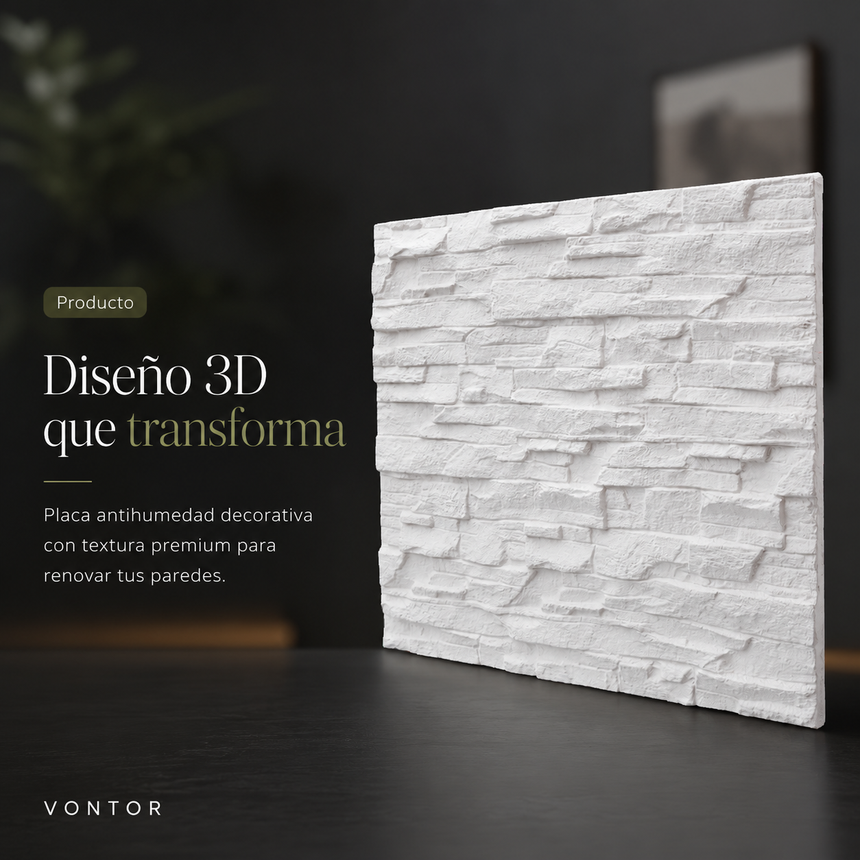 Placa Antihumedad 3D Pizarra 40x35x2 cm | VONTOR