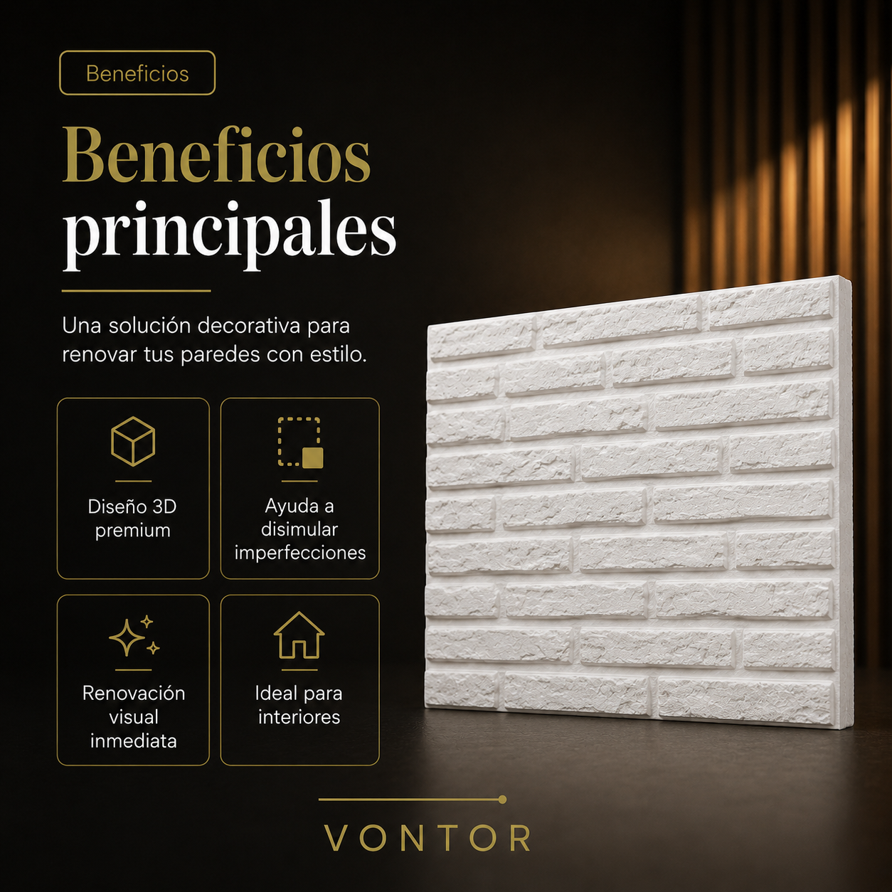 Placa Antihumedad 3D Ladrillo 40x40x2 cm | VONTOR