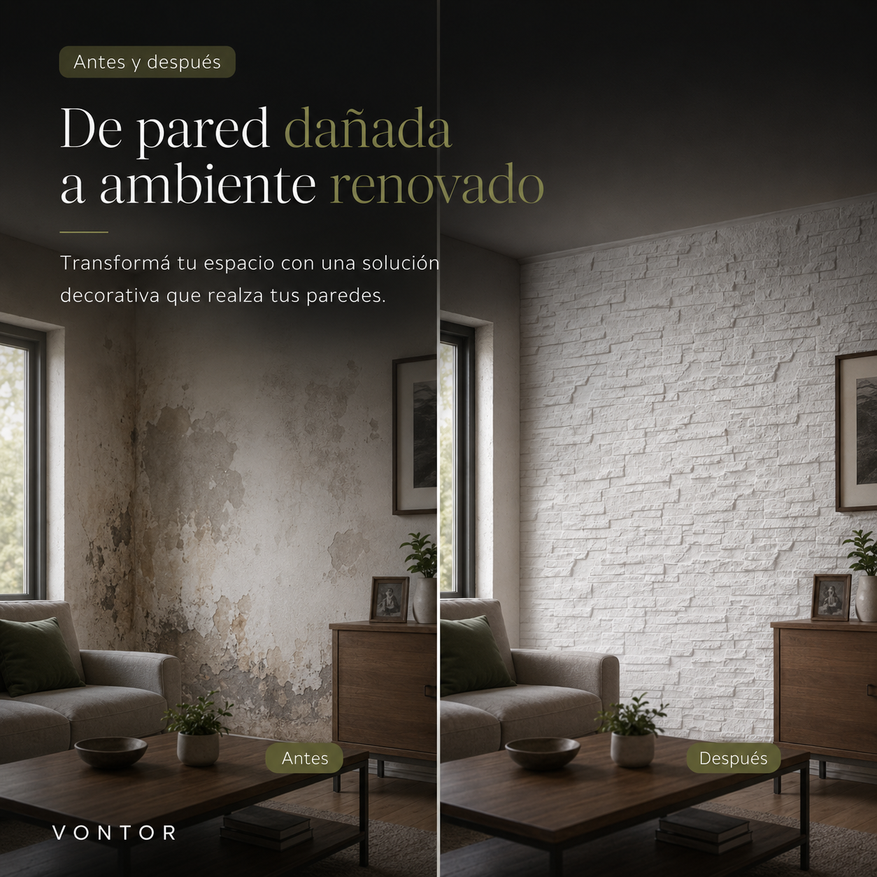 Placa Antihumedad 3D Pizarra 40x35x2 cm | VONTOR
