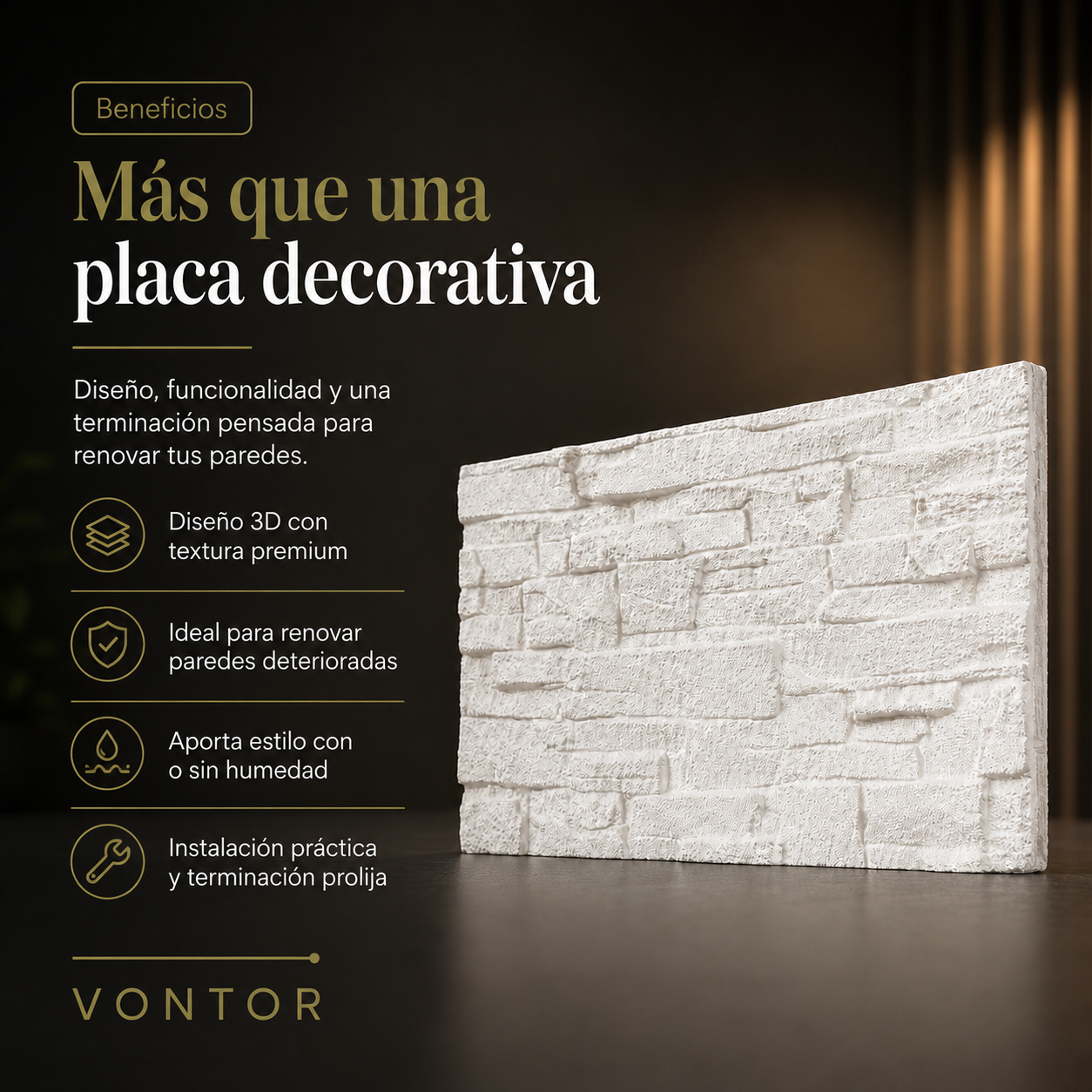 Placa Antihumedad 3D Bariloche 27x50x2 cm | VONTOR
