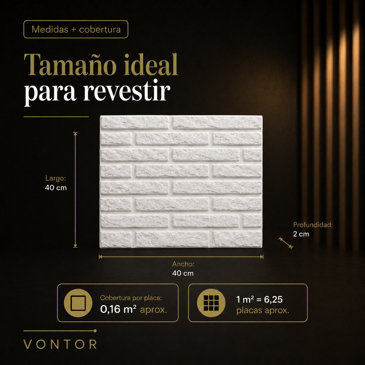 Placa Antihumedad 3D Ladrillo 40x40x2 cm | VONTOR
