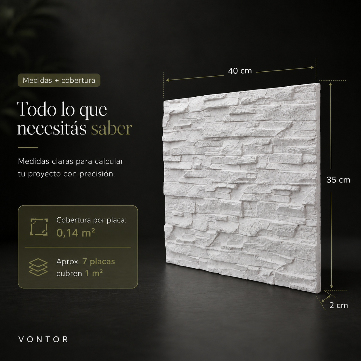 Placa Antihumedad 3D Pizarra 40x35x2 cm | VONTOR