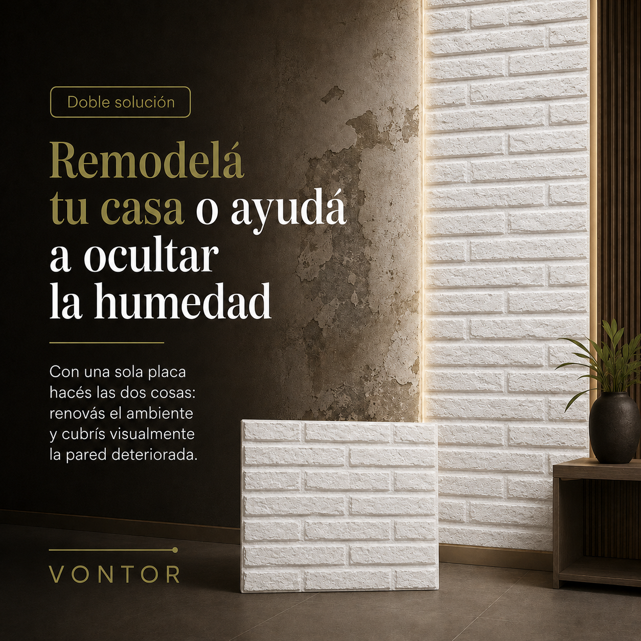 Placa Antihumedad 3D Ladrillo 40x40x2 cm | VONTOR